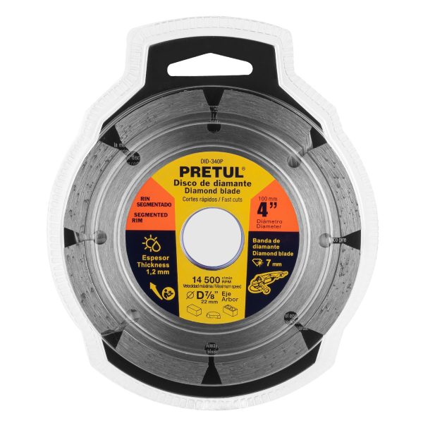 27031 - Disco de diamante de 4' x 1.2 mm rin segmentado, PRETUL