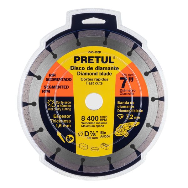 27033 - Disco de diamante de 7' x 1.6 mm rin segmentado, PRETUL