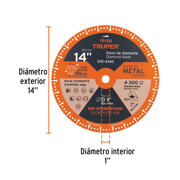 DID-4140FC1.jpg 15156 - Disco de diamante de 14' x 4 mm, corte de metal, TRUPER