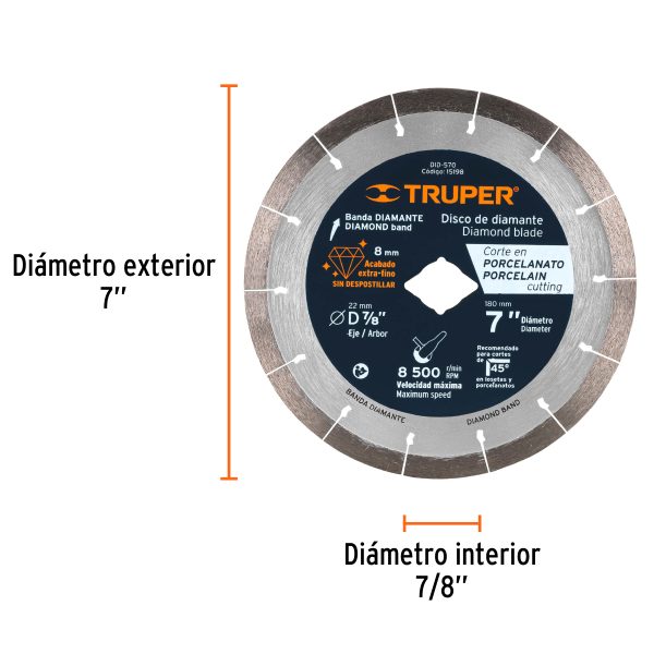 15198 - Disco de diamante de 7' x 1.6 mm, corte de porcelanato