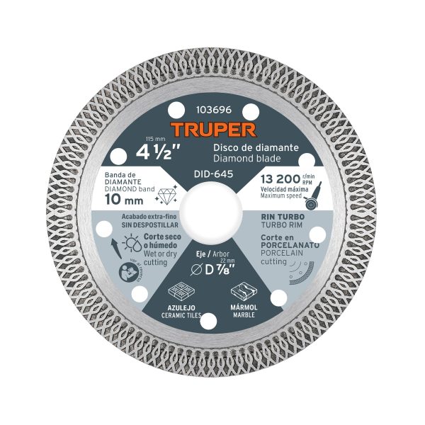 103696 - Disco de diamante 4 1/2' corte porcelanato, Truper