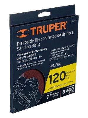 100163 - Disco de lija de 7' con respaldo de fibra, grano 120, TRUPER