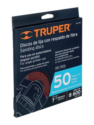 100161 - Disco de lija de 7' con respaldo de fibra, grano 50, TRUPER