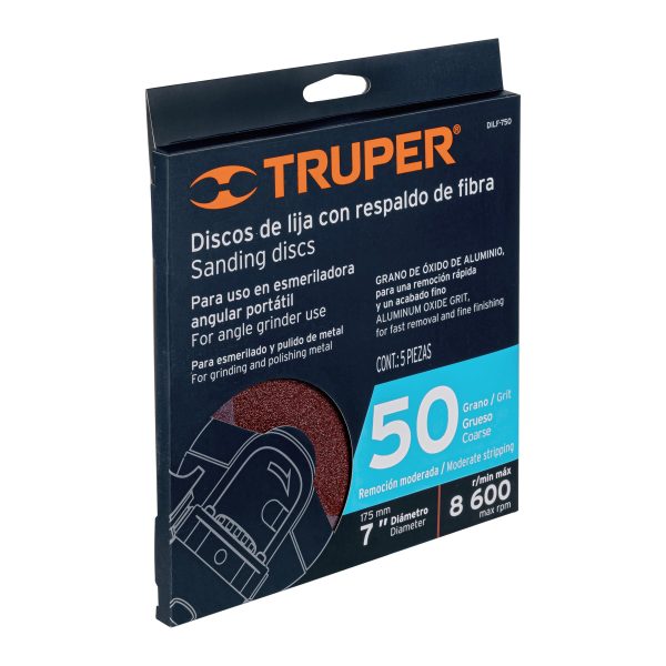 100161 - Disco de lija de 7' con respaldo de fibra, grano 50, TRUPER
