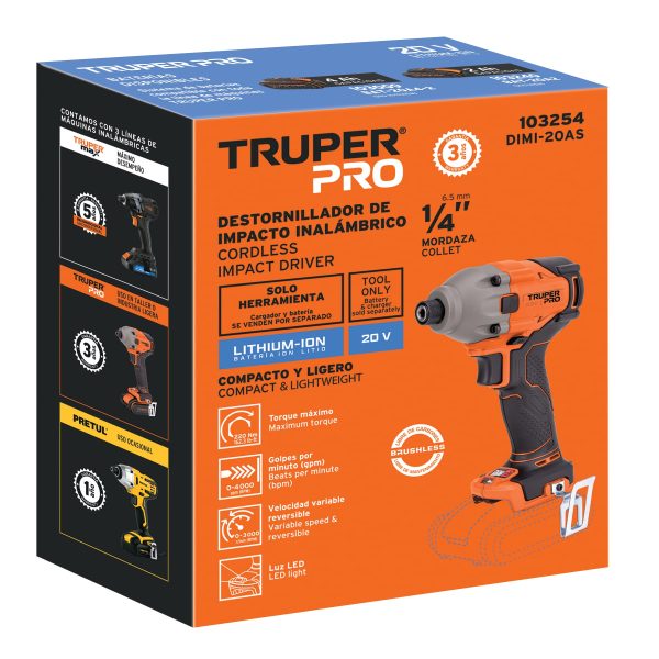 103254 - Destornillador de impacto 1/4', 20V, sin accesorios, PRO