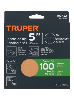 DIRO-0510E1.jpg 103423 - Paquete c/5 discos de lija 5' grano 100, ciegos