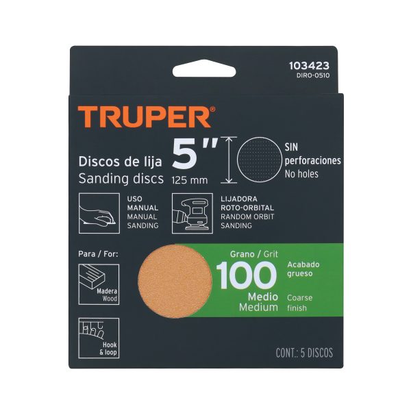 103423 - Paquete c/5 discos de lija 5' grano 100, ciegos
