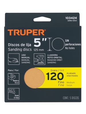 DIRO-0512E1.jpg 103424 - Paquete c/5 discos de lija 5' grano 120, ciegos