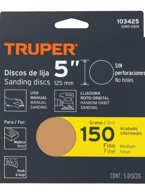 DIRO-0515E1.jpg 103425 - Paquete c/5 discos de lija 5' grano 150, ciegos