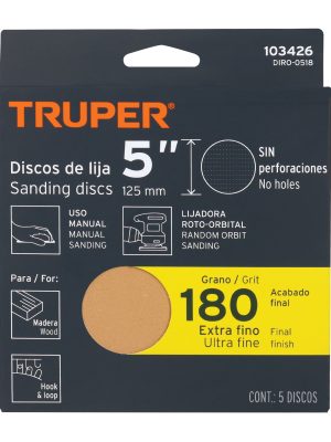DIRO-0518E1.jpg 103426 - Paquete c/5 discos de lija 5' grano 180, ciegos