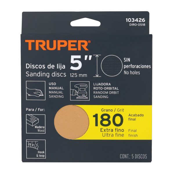 103426 - Paquete c/5 discos de lija 5' grano 180, ciegos