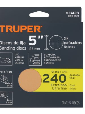 DIRO-0524E1.jpg 103428 - Paquete c/5 discos de lija 5' grano 240, ciegos