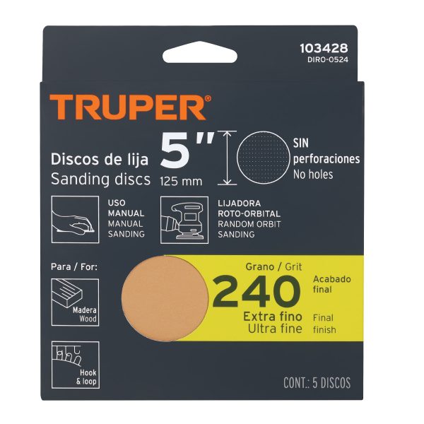 103428 - Paquete c/5 discos de lija 5' grano 240, ciegos