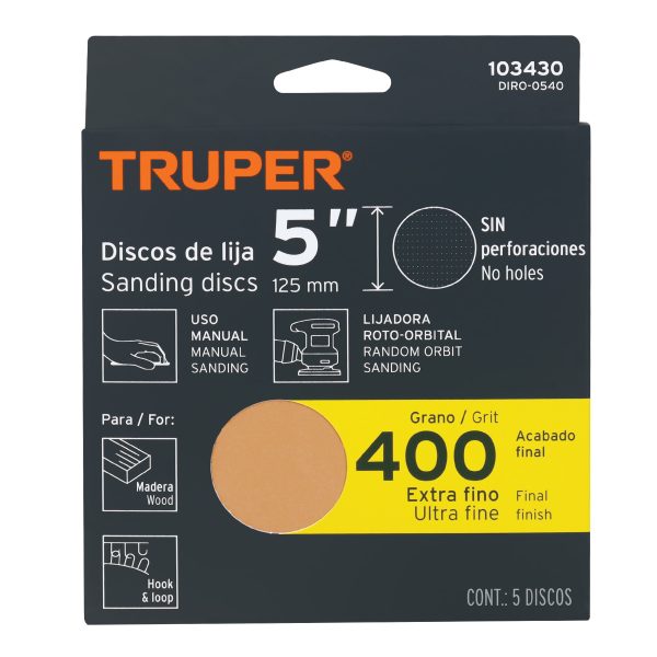 103430 - Paquete c/5 discos de lija 5' grano 400, ciegos