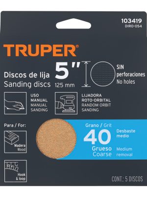 103419 - Paquete c/5 discos de lija 5' grano 40, ciegos