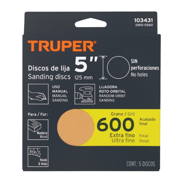 103431 - Paquete c/5 discos de lija 5' grano 600, ciegos