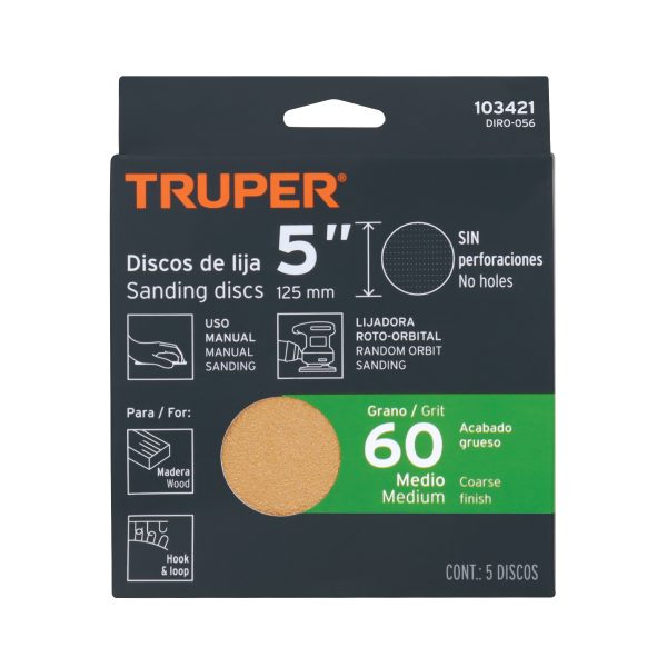 103421 - Paquete c/5 discos de lija 5' grano 60, ciegos