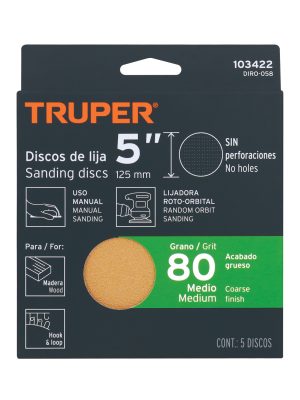 103422 - Paquete c/5 discos de lija 5' grano 80, ciegos