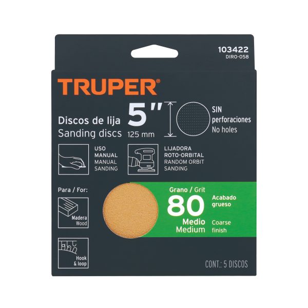 103422 - Paquete c/5 discos de lija 5' grano 80, ciegos