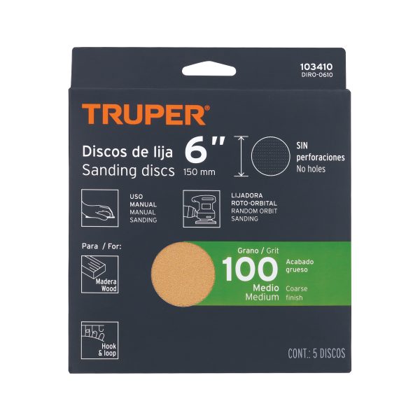 103410 - Paquete c/5 discos de lija 6' grano 100, ciegos