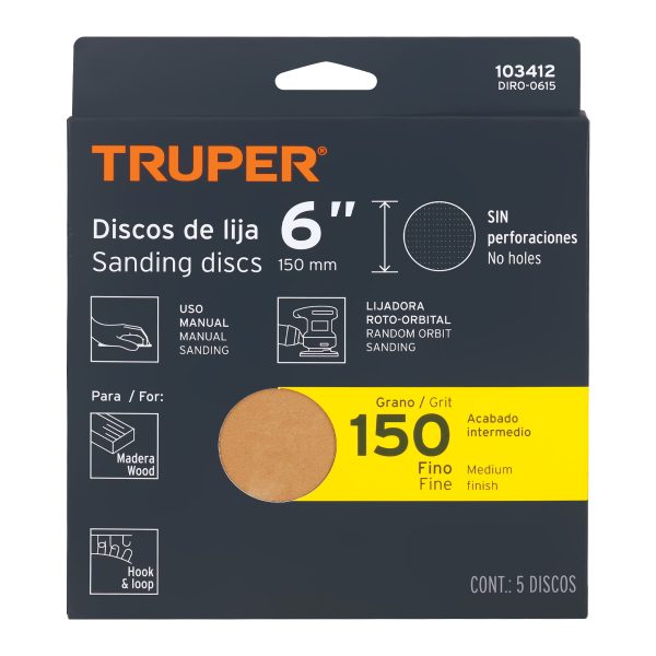 103412 - Paquete c/5 discos de lija 6' grano 150, ciegos