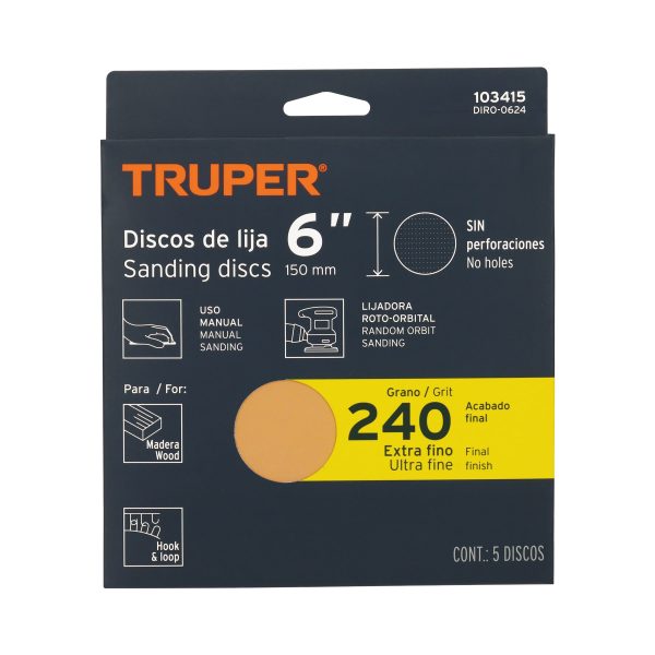 103415 - Paquete c/5 discos de lija 6' grano 240, ciegos
