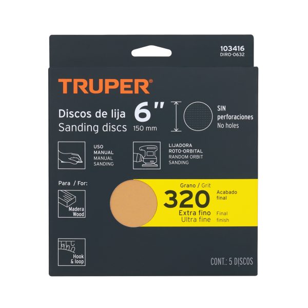 103416 - Paquete c/5 discos de lija 6' grano 320, ciegos