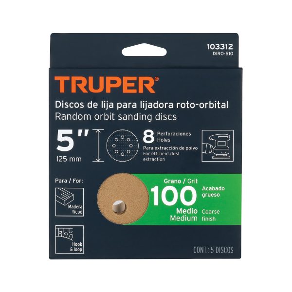 103312 - Paquete c/5 discos de lija 5' grano 100, 8 perforaciones