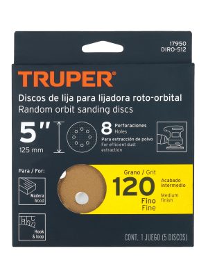 17950 - Paquete c/5 discos de lija 5' grano 120, 8 perforaciones