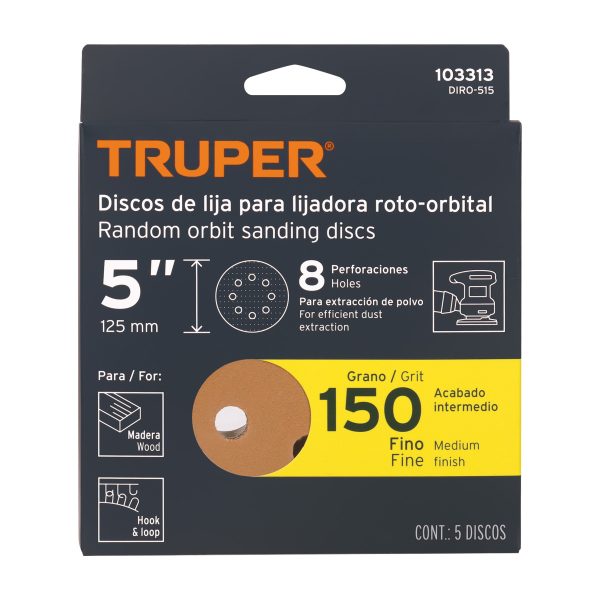 103313 - Paquete c/5 discos de lija 5' grano 150, 8 perforaciones