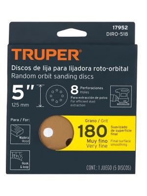 DIRO-518E1.jpg 17952 - Paquete c/5 discos de lija 5' grano 180, 8 perforaciones