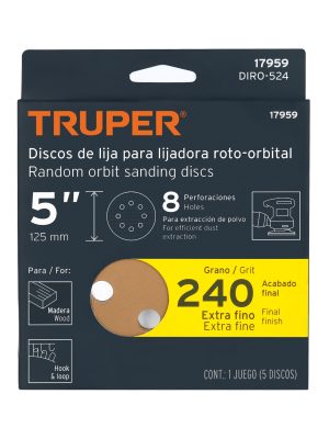 17959 - Paquete c/5 discos de lija 5' grano 240, 8 perforaciones