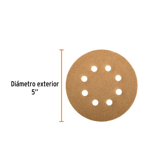 17959 - Paquete c/5 discos de lija 5' grano 240, 8 perforaciones