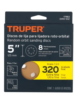 17983 - Paquete c/5 discos de lija 5' grano 320, 8 perforaciones