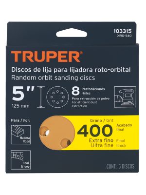 103315 - Paquete c/5 discos de lija 5' grano 400, 8 perforaciones