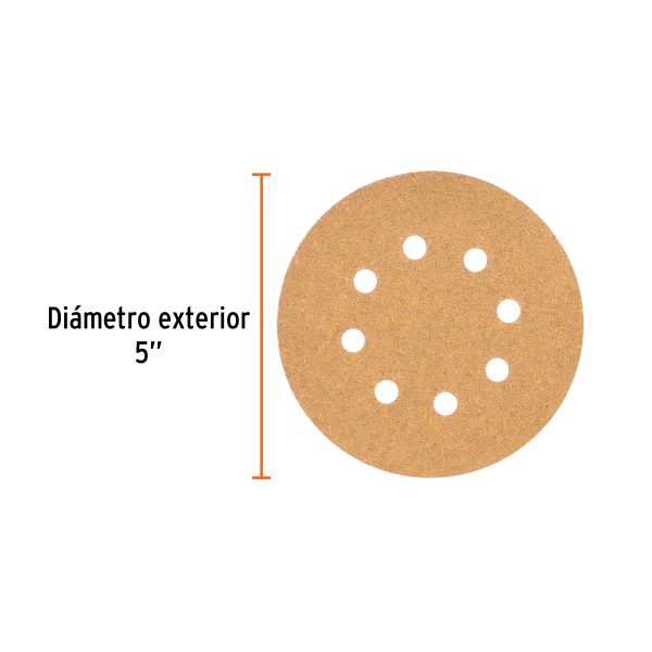 17765 - Paquete c/5 discos de lija 5' grano 40, 8 perforaciones