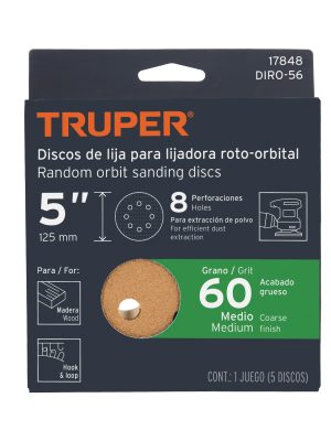 17848 - Paquete c/5 discos de lija 5' grano 60, 8 perforaciones