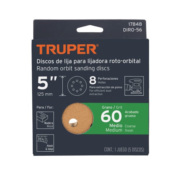 17848 - Paquete c/5 discos de lija 5' grano 60, 8 perforaciones