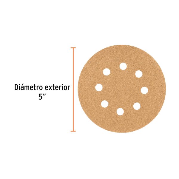 17848 - Paquete c/5 discos de lija 5' grano 60, 8 perforaciones