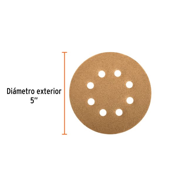 17942 - Paquete c/5 discos de lija 5' grano 80, 8 perforaciones