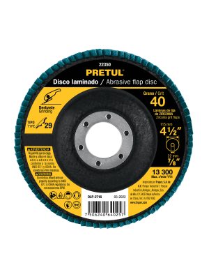 22350 - Disco laminado 4-1/2', grano 40 centro 7/8', fibra, PRETUL