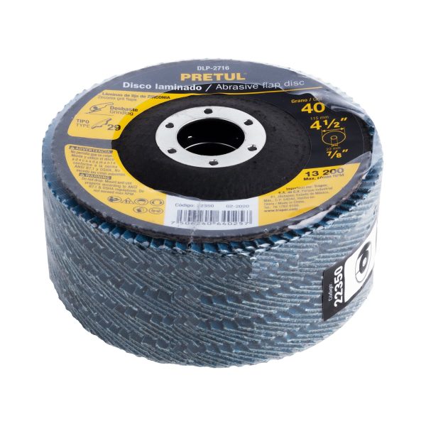 22350 - Disco laminado 4-1/2', grano 40 centro 7/8', fibra, PRETUL