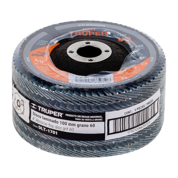 11671 - Disco laminado 4', grano 60 centro 5/8', fibra, TRUPER