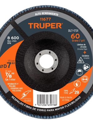 11677 - Disco laminado 7', grano 60 centro 7/8', fibra, TRUPER