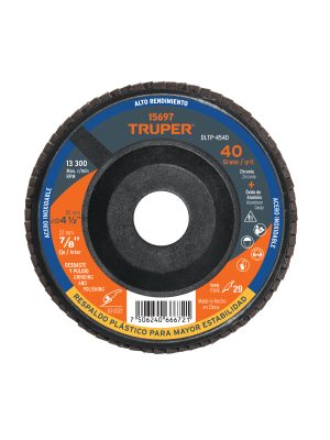 15697 - Disco laminado 4-1/2' grano 40 centro 7/8', plástico, TRUPER