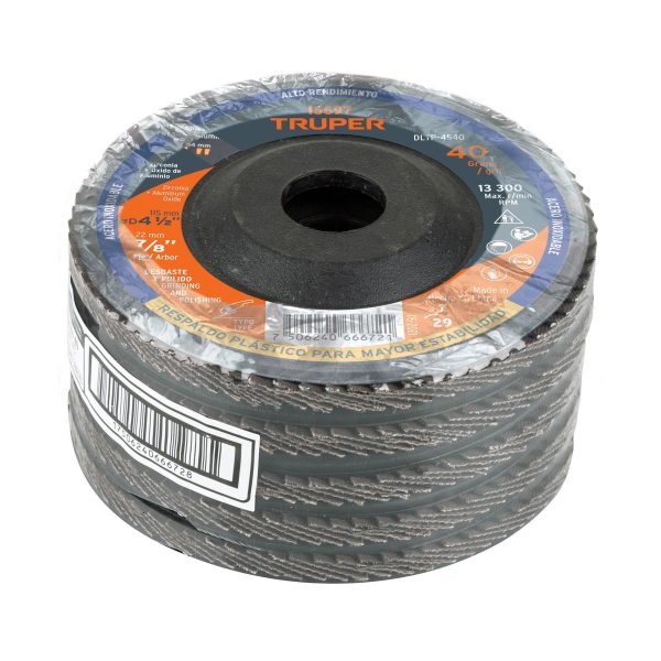 15697 - Disco laminado 4-1/2' grano 40 centro 7/8', plástico, TRUPER