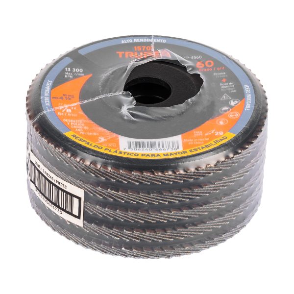 15701 - Disco laminado 4-1/2' grano 60 centro 7/8', plástico, TRUPER