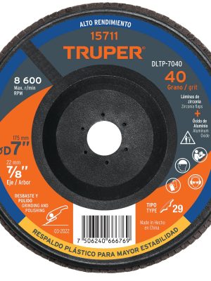 15711 - Disco laminado 7' grano 40 centro 7/8', plástico, TRUPER