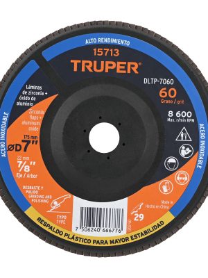 15713 - Disco laminado 7' grano 60 centro 7/8', plástico, TRUPER