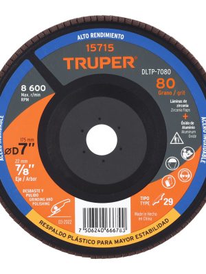 15715 - Disco laminado 7' grano 80 centro 7/8', plástico, TRUPER